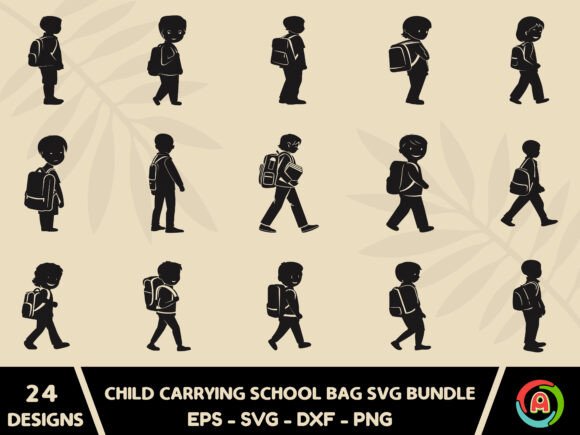 Child Carrying School Bag Svg Bundle: Graphics and Crafts for Branding