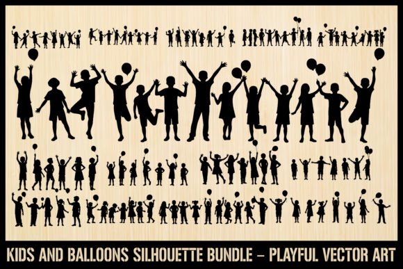 Kids with Balloons Silhouette Pack: Graphics & Crafts