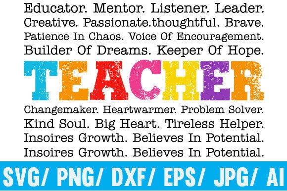 Teacher Words Png Svg, Graphics & Crafts
